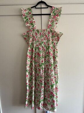 Floral Smocked Midi Dress in Pink and Green
